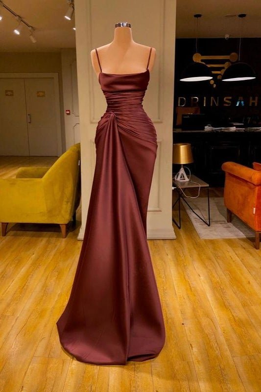 Fabulous Cabernet Spaghetti-Straps Mermaid Prom Dress With Ruffles,DS4682