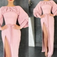 Side Split Prom Dresses Elegant Satin Button Long Sleeves Mermaid Evening Dress Ruched Formal Pageant Dress Custom Made Sweep Train,DS4761