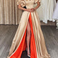 CHAMPAGNE SWEETHEART NECK SATIN LONG PROM DRESS, UNIQUE EVENING DRESS,F04741