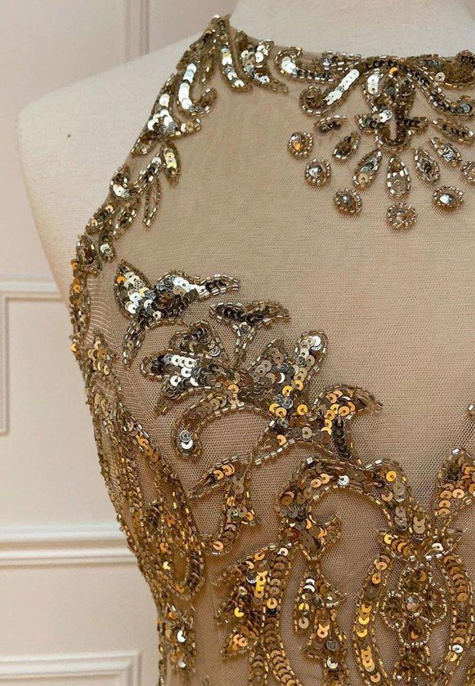 Gold sequins mermaid long prom dress ,DS3017