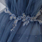 blue tulle sequin long prom dress,DS4365