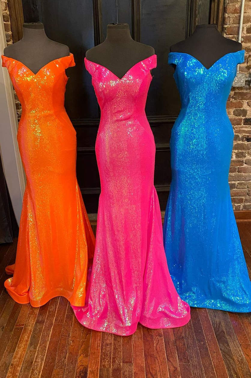Off the Shoulder Orange Mermaid Long Prom Dress,DS4977
