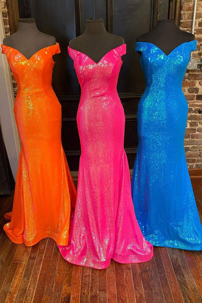 Off the Shoulder Orange Mermaid Long Prom Dress,DS4977