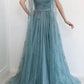 Gorgeous Tulle Sleeveless Dusty Blue Sweetheart High Split Prom Dresses,DS2783