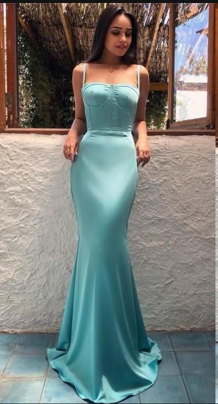 Tiffany Blue Soft Satin Spaghtti Strap Mermaid Fashion Prom Dresses,DS4209