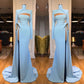 Long Sleeves High Neck Mermaid Prom Dress Long With Slit,F04808