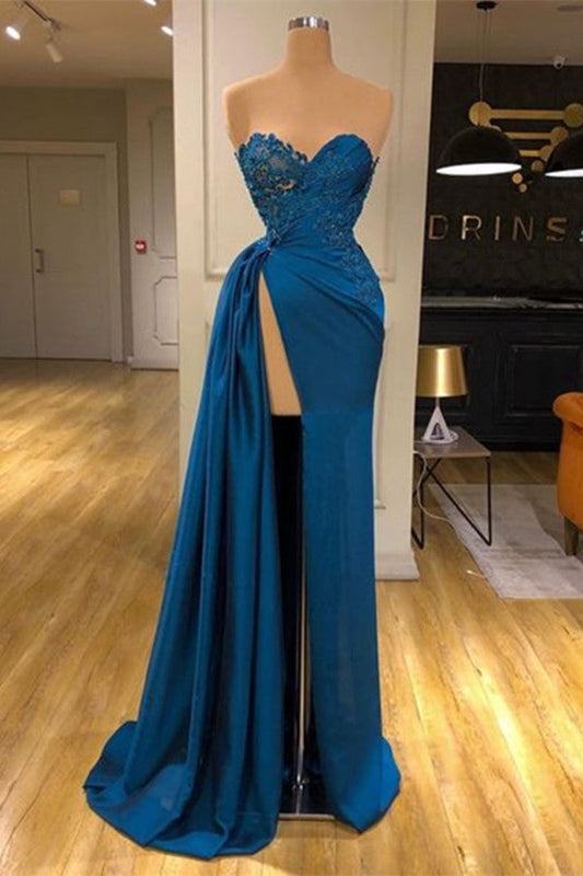 Elegant Sleeveless Mermaid Split Front Prom Dresses with Lace,F04807