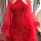 Evening Dresses Long Red Lace Cocktail Dress,F04821