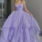 Purple v neck tulle long A line prom dress evening dress,DS4404