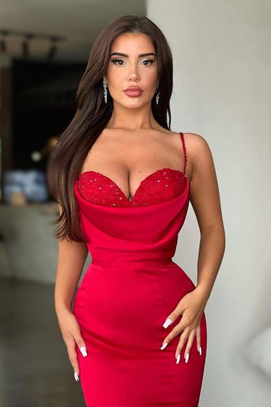 SEXY RED SPAGHETTI-STRAPS MERMAID PROM DRESS LONG ON SALE,DS3528