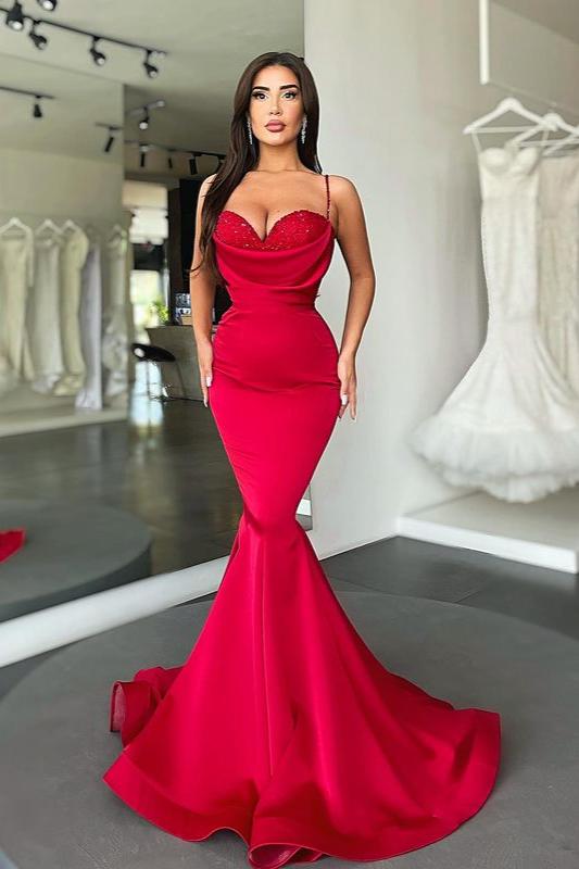 SEXY RED SPAGHETTI-STRAPS MERMAID PROM DRESS LONG ON SALE,DS3528