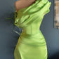 Green Elegant One Shoulder Long Evening Prom Dress with High Slit,DS3521