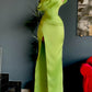 Green Elegant One Shoulder Long Evening Prom Dress with High Slit,DS3521