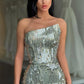 FASHION SILVER SEQUIN ASYMMETRIC NECKLINE HIGH SPLIT PROM DRESS,DS3512