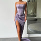 ORANGE HIGH-SPLIT STRAPLESS PLEATS PROM DRESS WITH COURT TRAIN,DS3510
