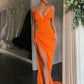 SEXY V-NECK HIGH-SPLIT MERMAID RUCHED LONG PROM DRESS,DS3508