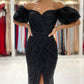 SEXY OFF-THE-SHOULDER BLACK MERMAID SEQUINS PROM DRESS LONG WITH SLIT,DS3498