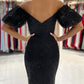 SEXY OFF-THE-SHOULDER BLACK MERMAID SEQUINS PROM DRESS LONG WITH SLIT,DS3498