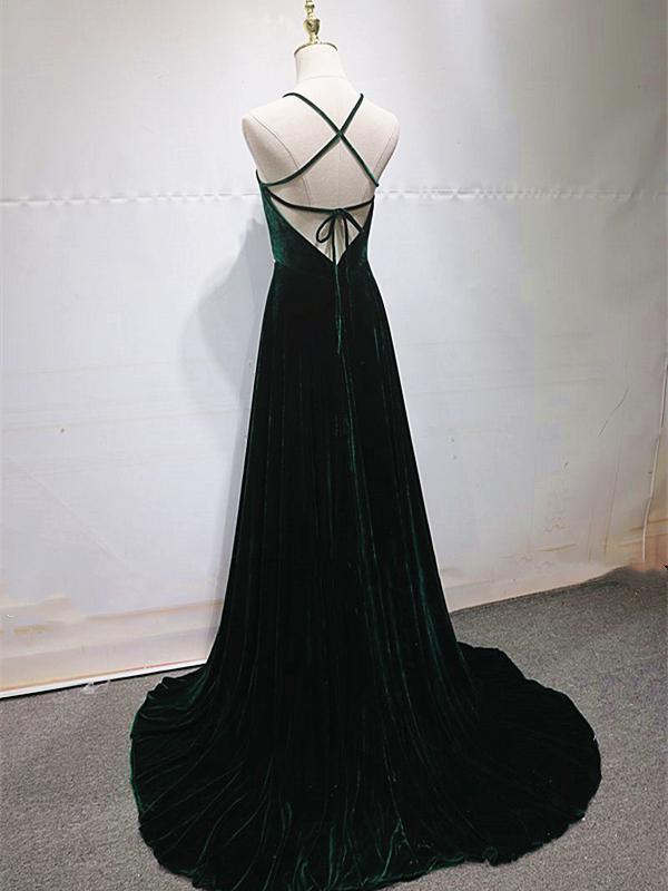 Dark Green Backless Long Prom Dresses, Dark Green Long Formal Evening Bridesmaid Dresses,DS3083
