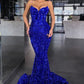 Sweetheart Mermaid Style Royal Blue Sequins Velvet Long Dresses Formal Evening Gown ,DS2747