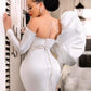 Mermaid Wedding Dress Sexy Sheer Neck Puffy Long Sleeves Beaded Split Formal Party Vestido,LW038