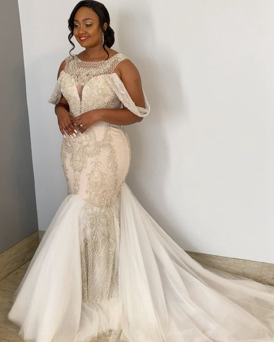 New Style Off Shoulder Mermaid Wedding Dresses Bridal Gowns Beaded Applique Tulle Long Vestidos De Novia,LW034