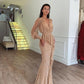 Irregular Clipping Shiny Long Sleeves Maxi Dress,BD1486