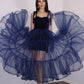 Navy Blue Prom Dresses Spaghetti Sweetheart Velvet Top Homecoming Party Gowns Ankle Length Tulle Bride Evening Wear,LW061