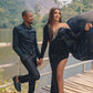 Black Sequined Side Split Sexy Mermaid Dresses for Evening Party Sheer Neck Long Sleeves Prom Gowns with Detachable Train,LW043
