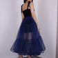 Navy Blue Prom Dresses Spaghetti Sweetheart Velvet Top Homecoming Party Gowns Ankle Length Tulle Bride Evening Wear,LW061