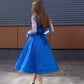Light Royal Blue Tea Length Prom Dresses Scoop Neck Long Sleeves Homecoming Party Graduation Gowns Short A Line Women Wear,LW052