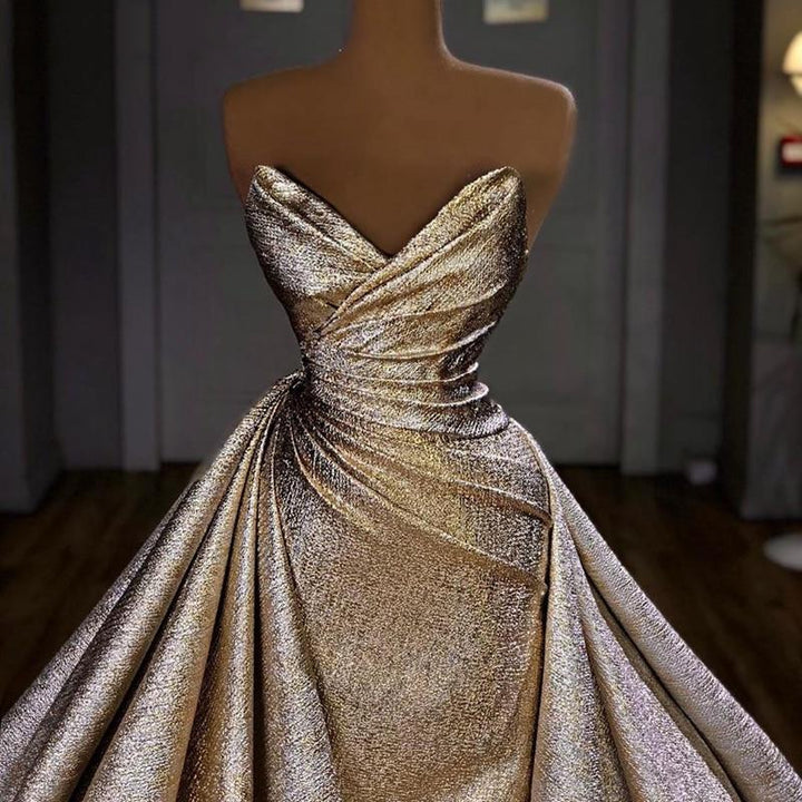 Champagne Mermaid Sleeveless Off Shoulder Formal Dress,DS4366