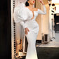 Mermaid Wedding Dress Sexy Sheer Neck Puffy Long Sleeves Beaded Split Formal Party Vestido,LW038