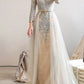 High Neck Light Champagne Long Sleeves Evening Dress,DS3491