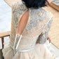 High Neck Light Champagne Long Sleeves Evening Dress,DS3491