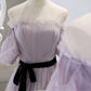 Lavender Soft Tulle Off the Shoulder Long Prom Dress,DS3463