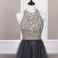 Unique tulle beads long prom dress tulle long evening dress,DS2365