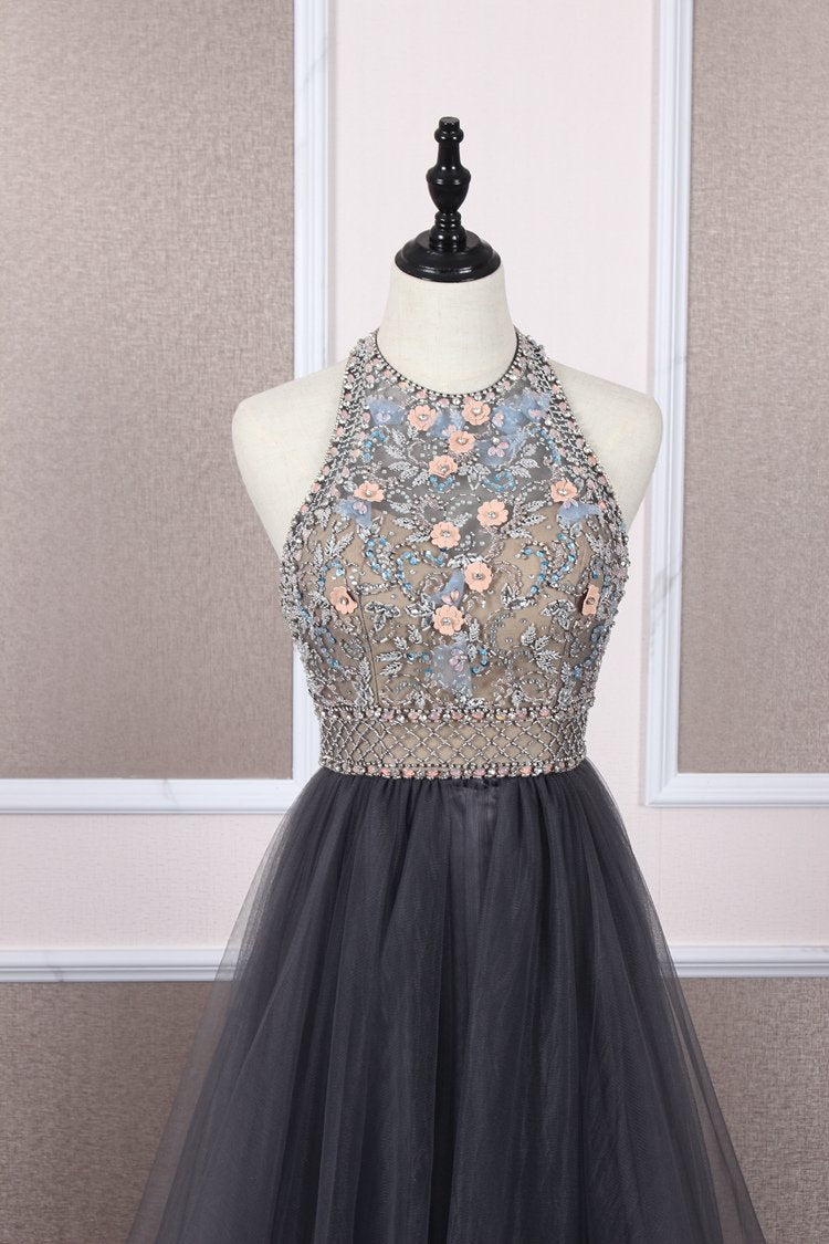 Unique tulle beads long prom dress tulle long evening dress,DS2365