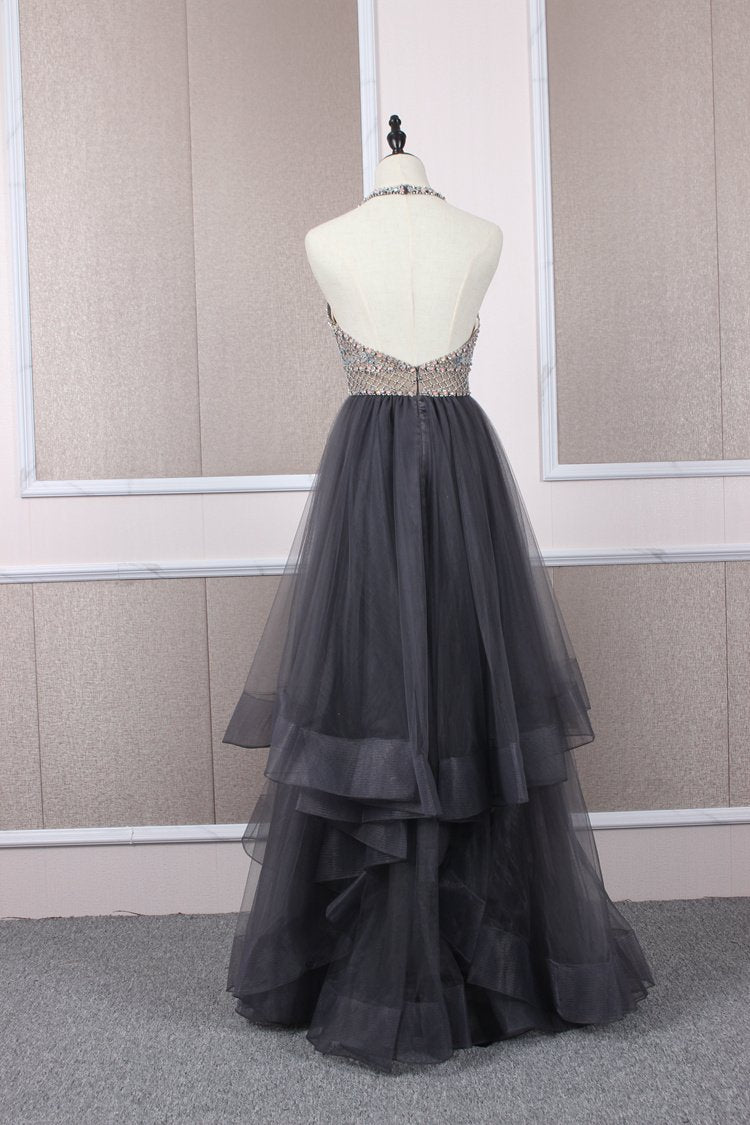 Unique tulle beads long prom dress tulle long evening dress,DS2365