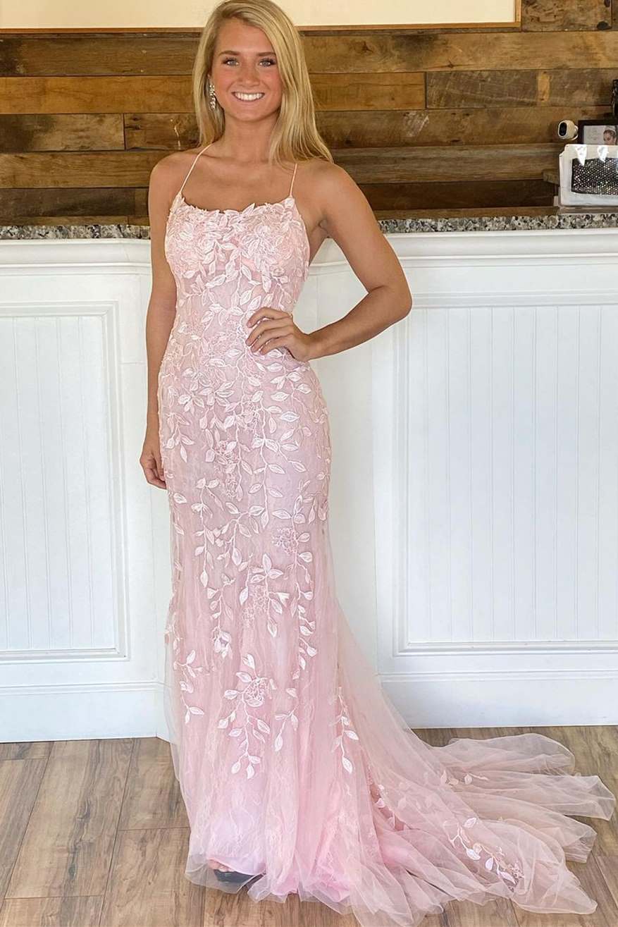 Pink Appliques Mermaid Long Prom Dress,DS4523