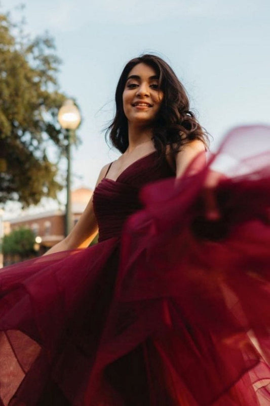 Pretty High Low Burgundy Long Prom Dresses, Wine Red High Low Formal Dresses, DS4425
