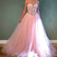 Light Pink A Line Prom Dress,Crustal Beaded Long Evening Dresses,DS4566
