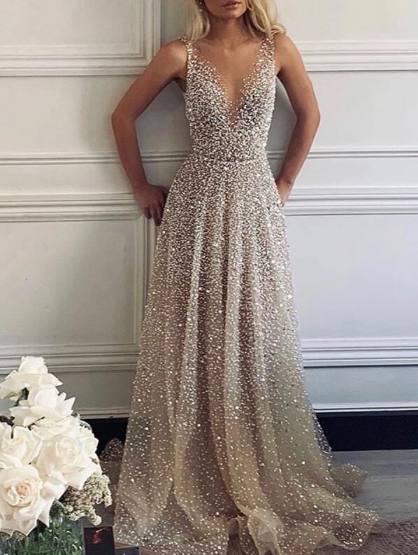 Sexy V-Neck Sparkling Evening Dress,DS3984