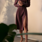 Square-neckline split-hem midi dress,DS4198