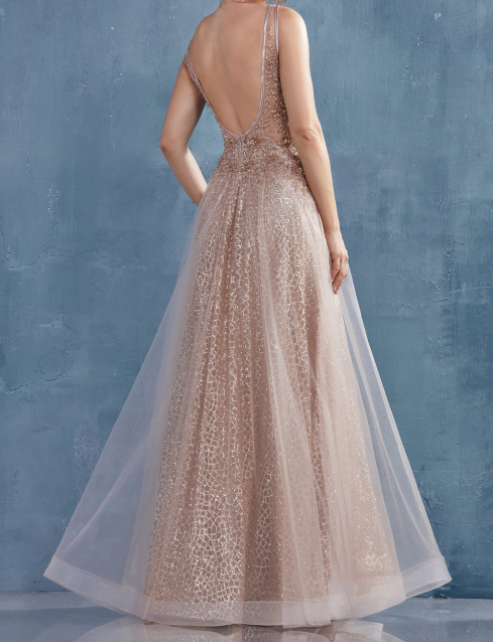 Luxury Champagne Sequin Beaded Long Prom Dresses,DS3997