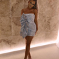 Strapless Silver Grey Short Homecoming Dress With Side Ruffules Party Dress,DH0006