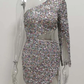 One Shoulder Glitter Sequin Mini Dress,DS4615