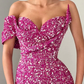 Purple One-Shoulder Sweetheart Mermaid Prom Dress With Split,DS4590