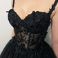 Black Gothic 3D floral sparkly corset dress with straps,EQ9648