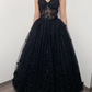 Black Gothic 3D floral sparkly corset dress with straps,EQ9648